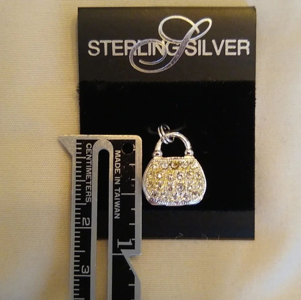 STERLING SILVER Vintage Charms with Crystals Set of 2 - Picture 8 of 10